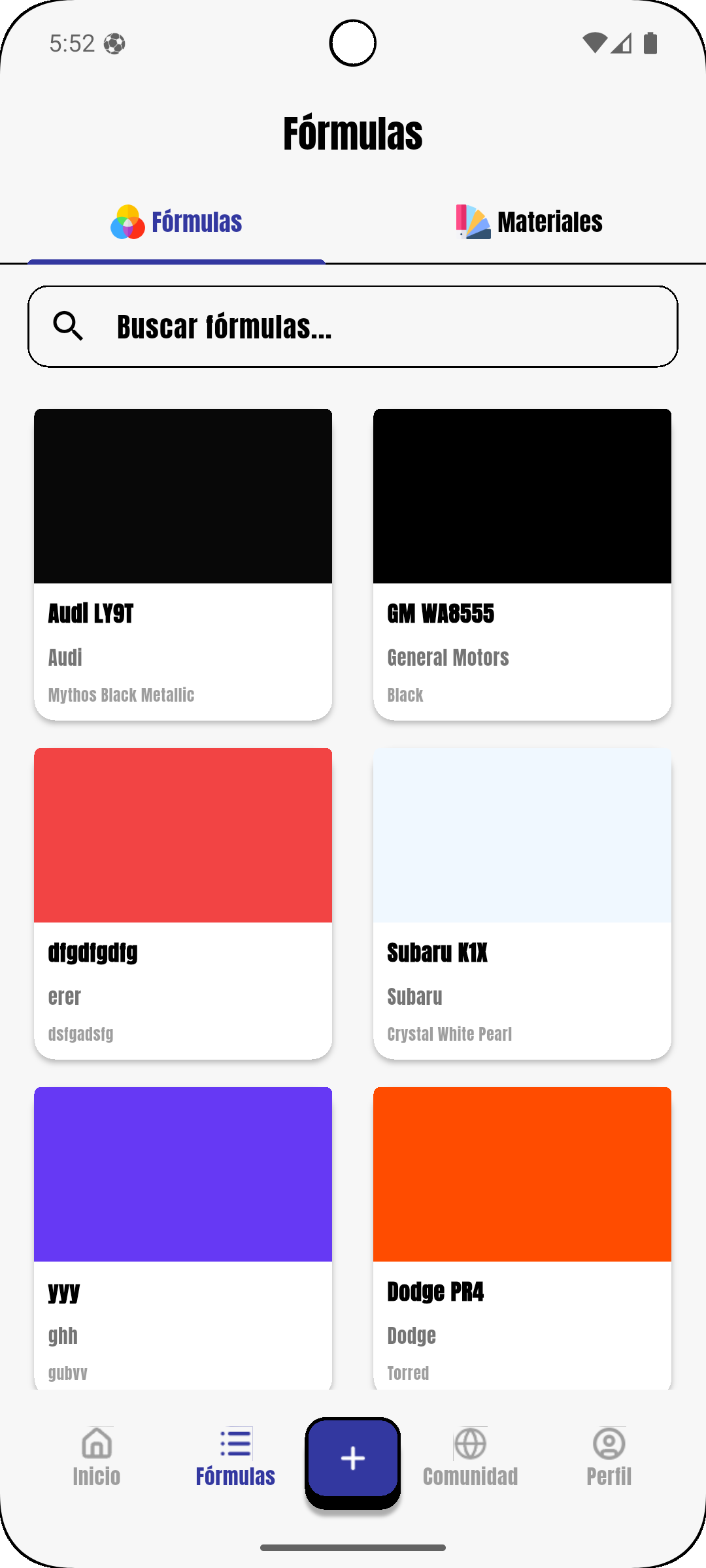 ColorIgual App Interface - Automotive color formulas